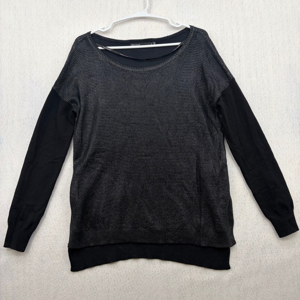 Karen Millen Womens Metallic Knit Mixed Media Sweater Black Grey KT102 Size 2